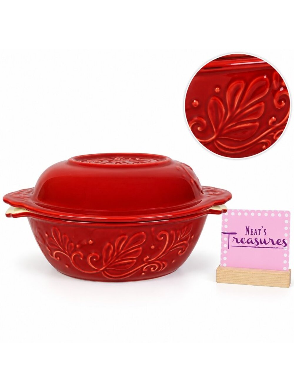 Pfaltzgraff WEIR IN YOUR KITCHEN CAYENNE Red Oval Covered Handles Casserole Dish